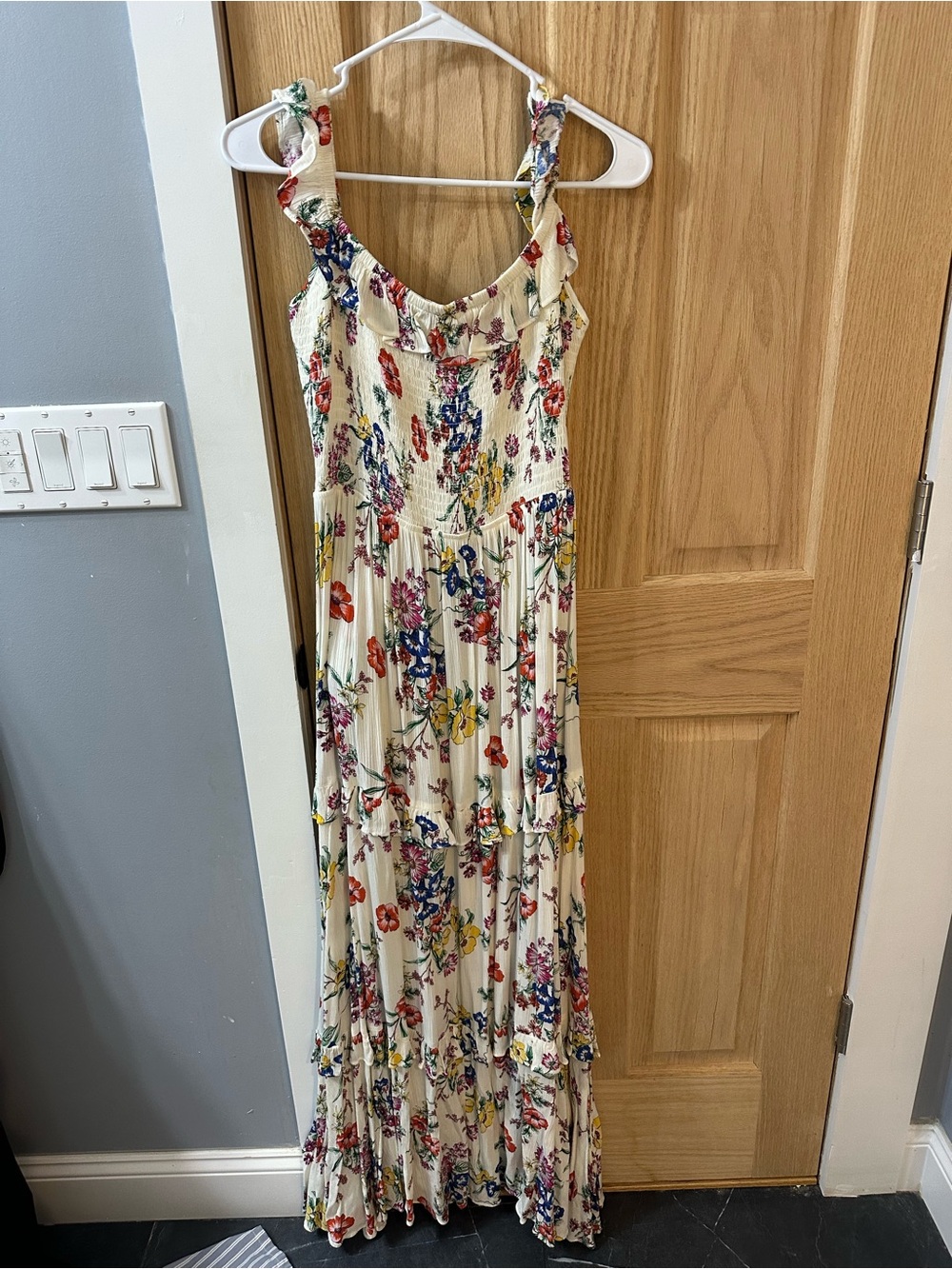 Express Cream Maxi Dress with Multicolor Floral Print